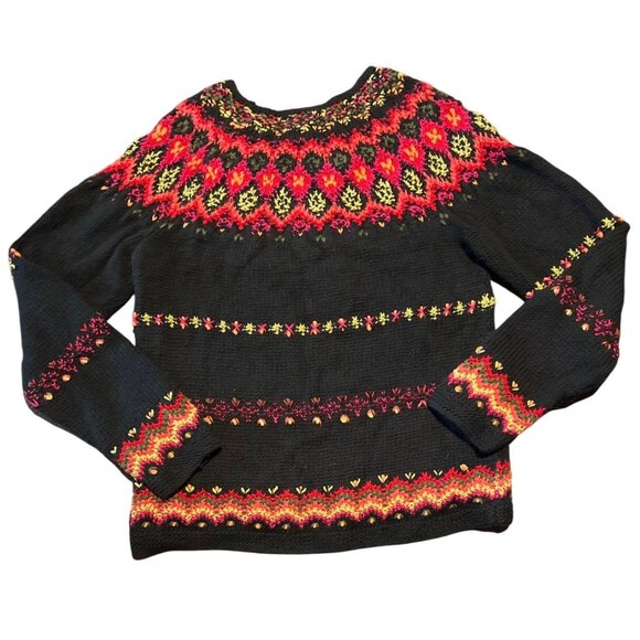 Susan Bristol Womens Fair Isle Knit Sweater S Black Red Multicolor Cotton Blend - Picture 6 of 6